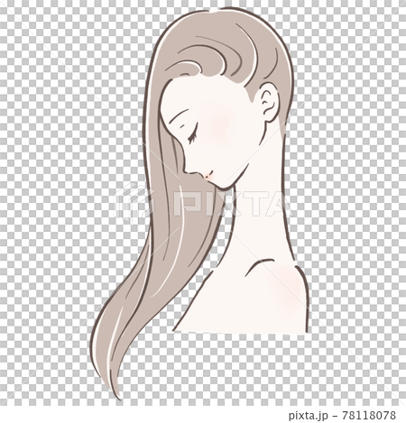 髪がサラサラでなびいている女性 横顔左下向きのイラスト素材