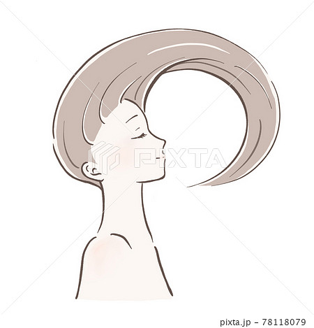 髪がサラサラでパサーッとしている女性 横顔右向きのイラスト素材