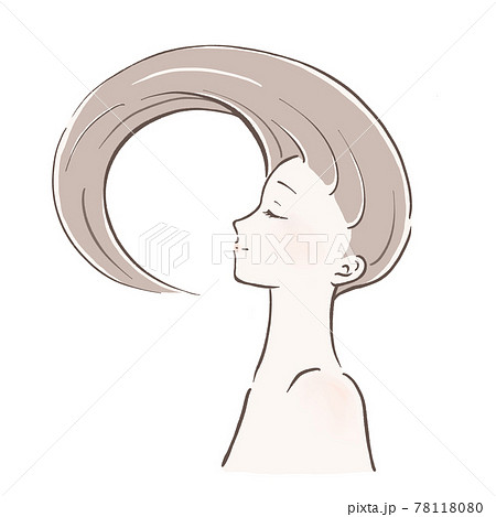 髪がサラサラでパサーッとしている女性 横顔左向きのイラスト素材