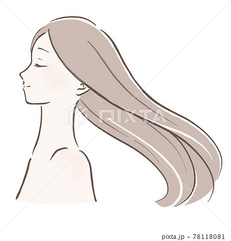 髪がサラサラでなびいている女性 横顔左向きのイラスト素材