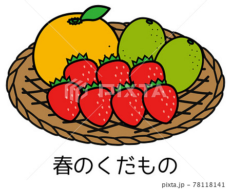 春のくだもの ざるのせ のイラスト素材