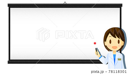 スクリーンの前でポインターを持ち説明する白衣の女性 78118301