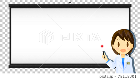 スクリーンの前でポインターを持ち説明する白衣の女性 78118301