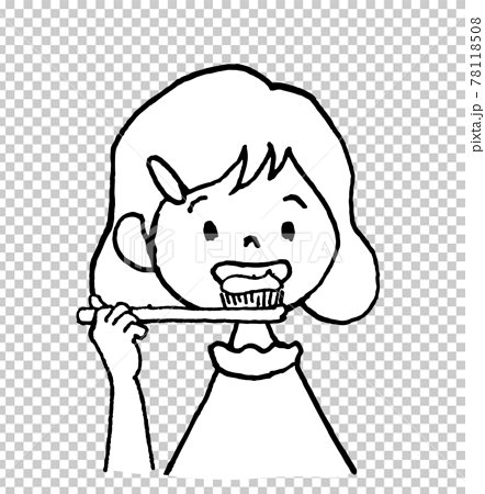 cartoon brushing teeth black and white