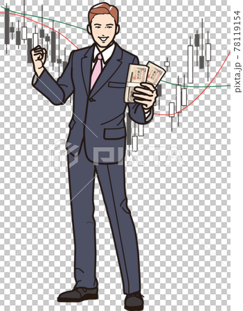 札束を持ちガッツポーズのサラリーマン　投資 78119154