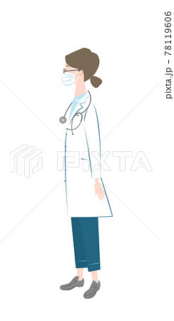 マスクをした横向きの女性の医師のイラスト素材