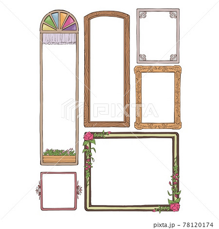 アンティーク かわいい手書きフレームまとめのイラスト素材