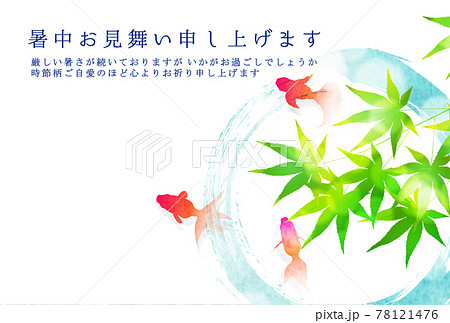 金魚 もみじ 暑中見舞い 背景のイラスト素材