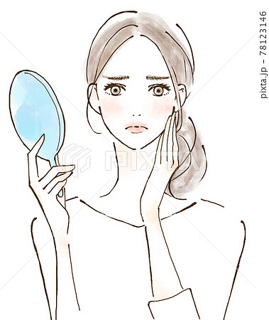 美容 肌トラブルに悩まされる女性のイラストのイラスト素材