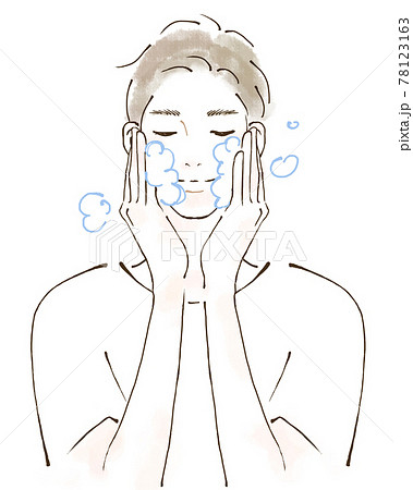 洗顔をする男性のイラスト 手描き 水彩風のイラスト素材 洗顔をする男性のイラスト 手描き 水彩風のイラスト素材