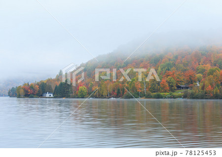 カナダ ローレンシャン高原の紅葉風景の写真素材
