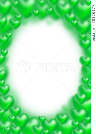 フレーム素材 大小の緑色立体ハートで作られた楕円フレーム 縦 枠内白 他色有りのイラスト素材 フレーム素材 大小の緑色立体ハートで作られた楕円フレーム 縦 枠内白 他色有りのイラスト素材