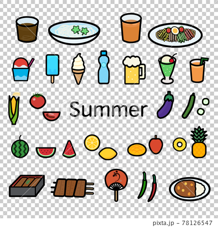 シンプルでかわいい夏の食べ物のイラストセットのイラスト素材