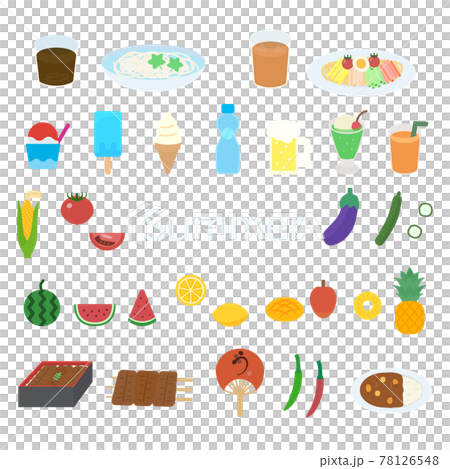 シンプルでかわいい夏の食べ物のイラストセット フラットデザイン 78126548