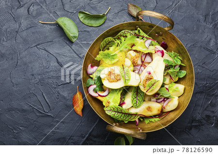 Healthy vegetarian salad with pear. Healthy vegetarian salad with pear. 78126590