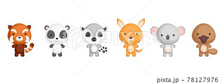 Collection of little animals in cartoon style. Cute animals characters for kids cards, baby shower, birthday invitation, house interior. Bright colored childish vector illustration. Collection of little animals in cartoon style. Cute animals characters for kids cards, baby shower, birthday invitation, house interior. Bright colored childish vector illustration. 78127976