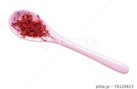 crocus saffron threads in ceramic spoon isolated crocus saffron threads in ceramic spoon isolated 78128823