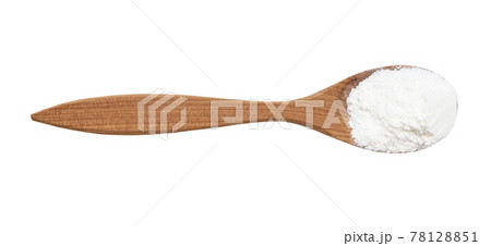 top view of baking powder in wood spoon isolated top view of baking powder in wood spoon isolated 78128851