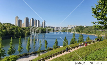 韓国　水原市カンギョ湖水の風景 78130378