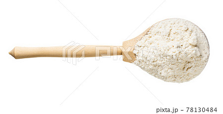wooden spoon with wheat flour isolated on white 78130484