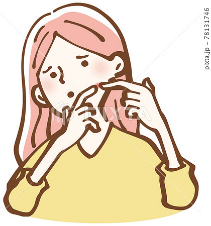 ニキビ 吹き出物 困る女性 イラストのイラスト素材