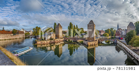 Panorama of  bridge Ponts Couverts, Strasbourg 78131981
