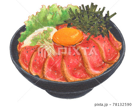 手描き飲食メニュー　ローストビーフ丼 78132590