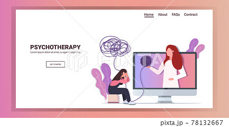 psychotherapist consulting patient during internet psychotherapy session mental health depression psychotherapist consulting patient during internet psychotherapy session mental health depression 78132667