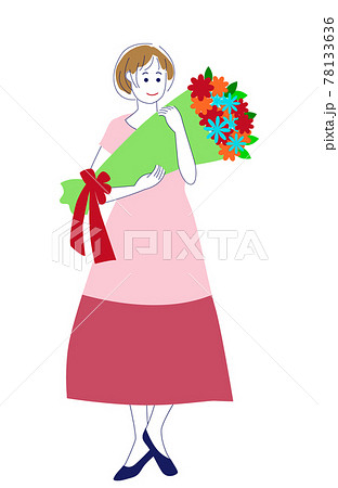 花束を持つ女性のイラスト素材のイラスト素材