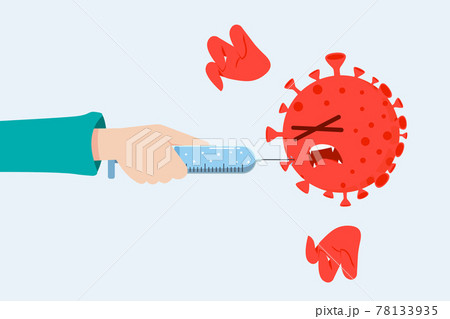 Flat Hand holding a Vaccine Syringe against the Coronavirus COVID Flat Hand holding a Vaccine Syringe against the Coronavirus COVID 78133935
