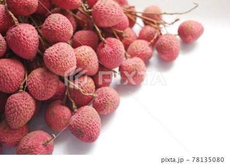 Lychee on a white background top down. Lychee on a white background top down. 78135080