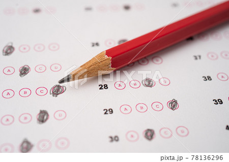 Answer sheets with pencil drawing fill to select choice, education concept 78136296