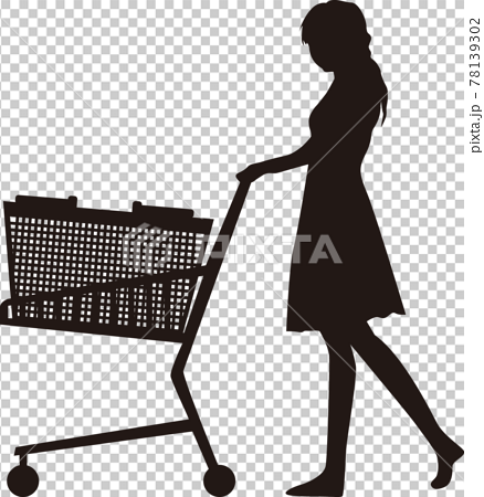買い物する女性シルエットのイラスト素材
