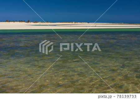 Wonderful view of the lagoon, seashore, white sand beach and blue sea. Djerba Island, Tunisia 78139733