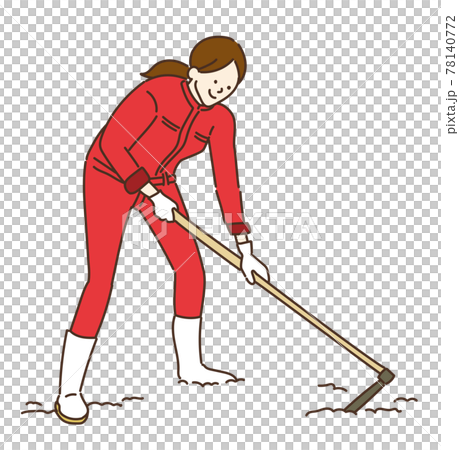 くわ 農作業 畑仕事 イラスト 女性 耕すのイラスト素材