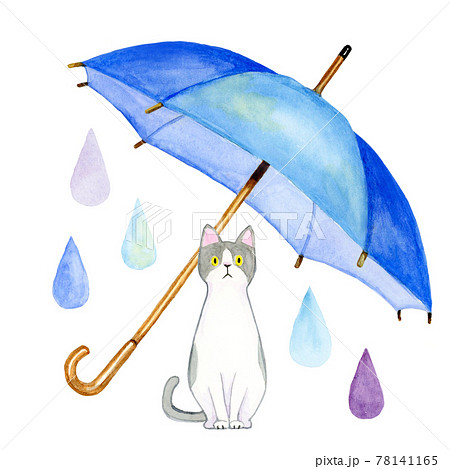 水彩画「猫の雨宿り」