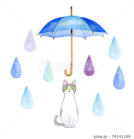 傘と猫【手描き水彩画】のイラスト素材 [78141166] - PIXTA