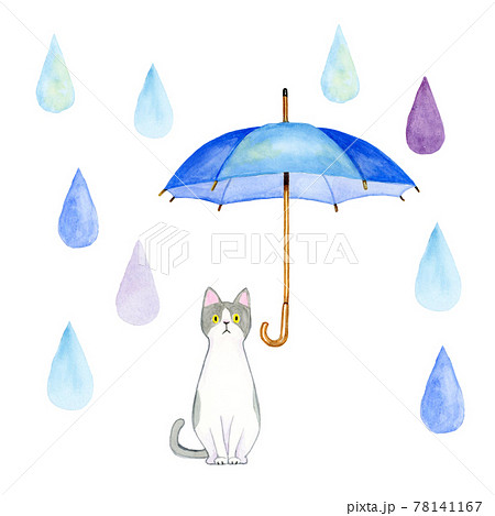 傘と猫【手描き水彩画】のイラスト素材 [78141167] - PIXTA