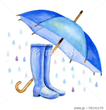 傘と長靴　梅雨【手描き水彩画】 78141170