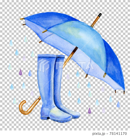 傘と長靴　梅雨【手描き水彩画】 78141170