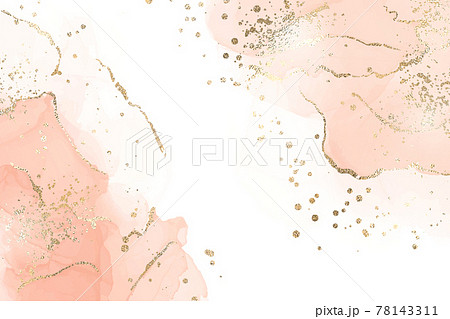 Abstract dusty blush liquid marbled watercolor background with golden cracks and stains. Pastel marble alcohol ink drawing effect with gold metallic foil. Vector illustration for wedding invitation Abstract dusty blush liquid marbled watercolor background with golden cracks and stains. Pastel marble alcohol ink drawing effect with gold metallic foil. Vector illustration for wedding invitation 78143311