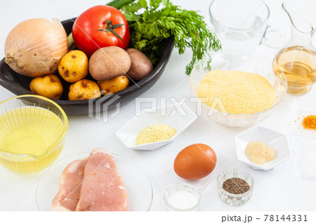 Ingredients to prepare a traditional dish from el Valle del Cauca in Colombia called empanada 78144331