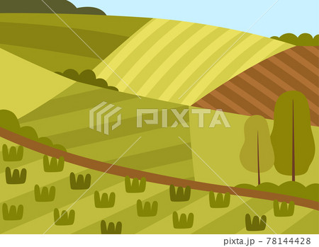 Country View with Sown Field and Pasture Land as Green Landscape Vector Illustration Country View with Sown Field and Pasture Land as Green Landscape Vector Illustration 78144428