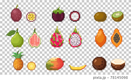 Pixel tropical fruit vector set. Pixel art collection. 78145098