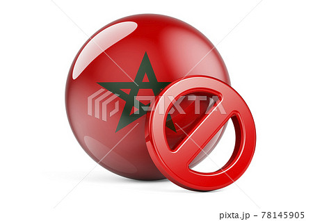Forbidden symbol with Moroccan flag. Prohibition in Morocco concept, 3D rendering Forbidden symbol with Moroccan flag. Prohibition in Morocco concept, 3D rendering 78145905