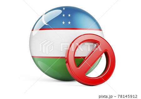 Forbidden symbol with Uzbek flag. Prohibition in Uzbekistan concept, 3D rendering Forbidden symbol with Uzbek flag. Prohibition in Uzbekistan concept, 3D rendering 78145912