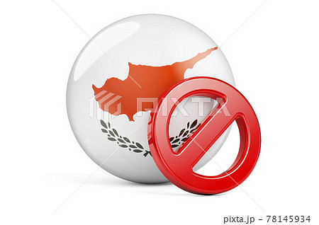 Forbidden symbol with Cypriot flag. Prohibition in Cyprus concept, 3D rendering 78145934
