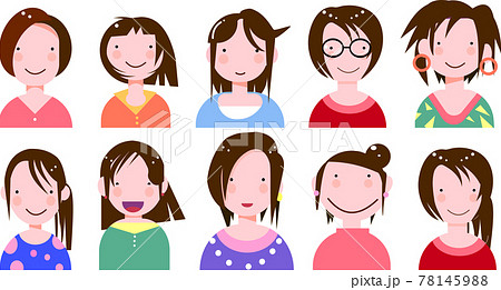 女性10人　上半身　セット　フラットデザイン 78145988