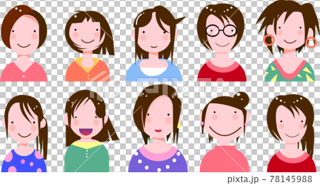 女性10人　上半身　セット　フラットデザイン 78145988