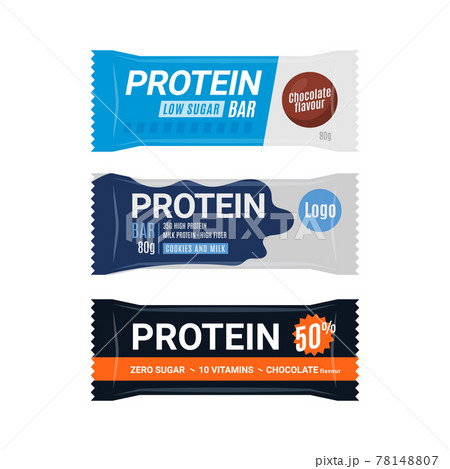 Protein bar icon. Protein snack chocolate energy mockup. Vector flat packet design 78148807
